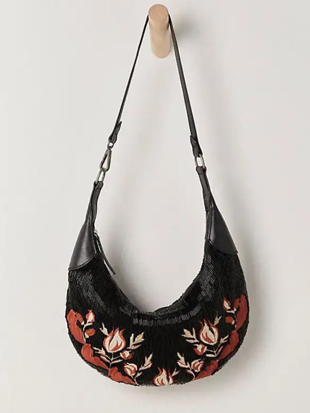 NWOT Free People Bugle Beaded Shoulder Bag- Black
